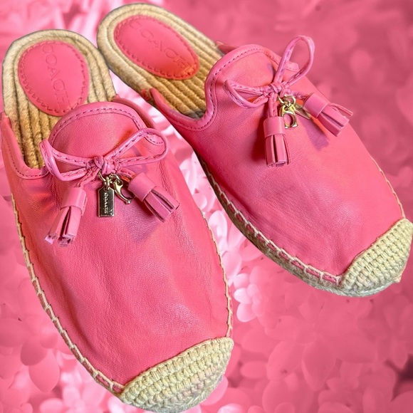 NWOT Coach 'Cassidy' Leather Slip-On Espadrille Mules in "Pink Ruby" Size 5 - Picture 1 of 15